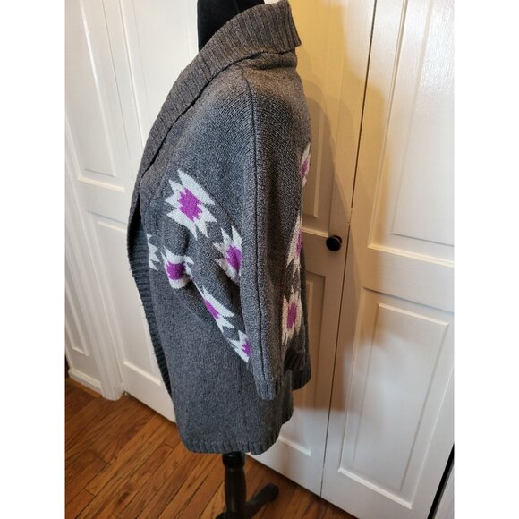 2000's Gray & Purple Aztec Print Open Cardigan Forever 21 XL Retro Boho Western - Picture 3 of 8